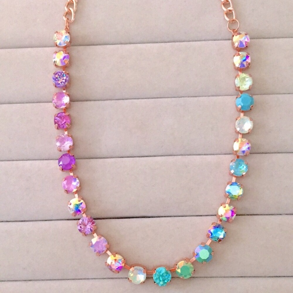 Turquoise + Iridescent Purple Opal Ombre Rose Gold Crystal Statement Necklace - Picture 7 of 9